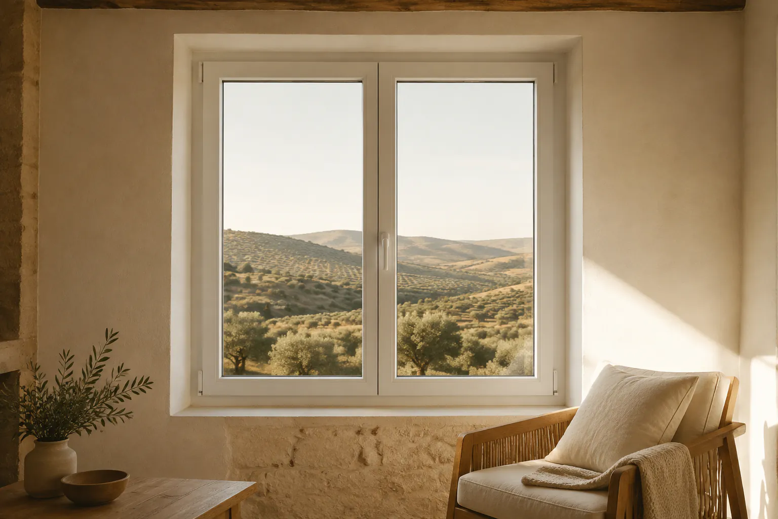 Tilt and turn PVC window in a living room in Jaén